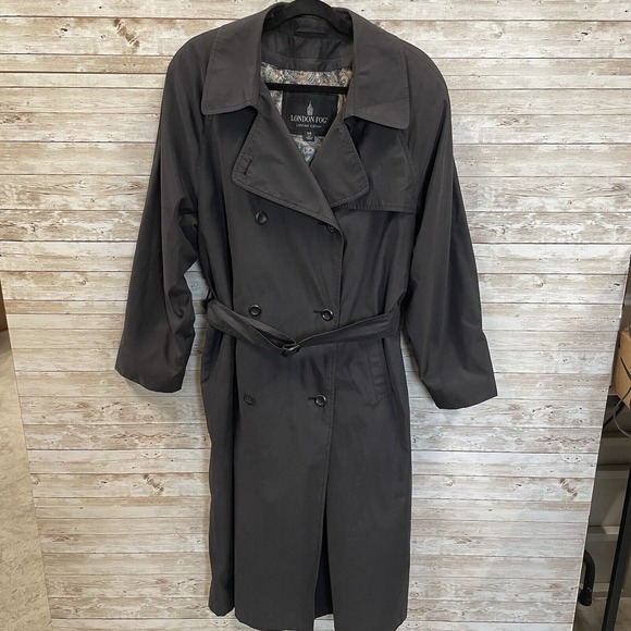 Vintage London Fog L.E. Womens Size 14P Trench Coat Black Hooded Removable Liner - Picture 1 of 16